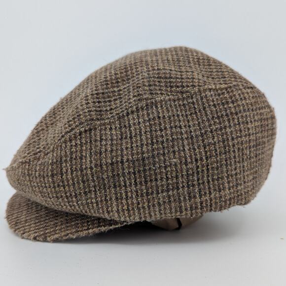 Vintage Distressed Tweed Newboy Gatsby Houndstooth Flat Clap Size Medium - Picture 1 of 7